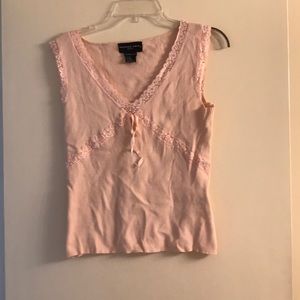 August Silk pink knit v neck sleeveless top